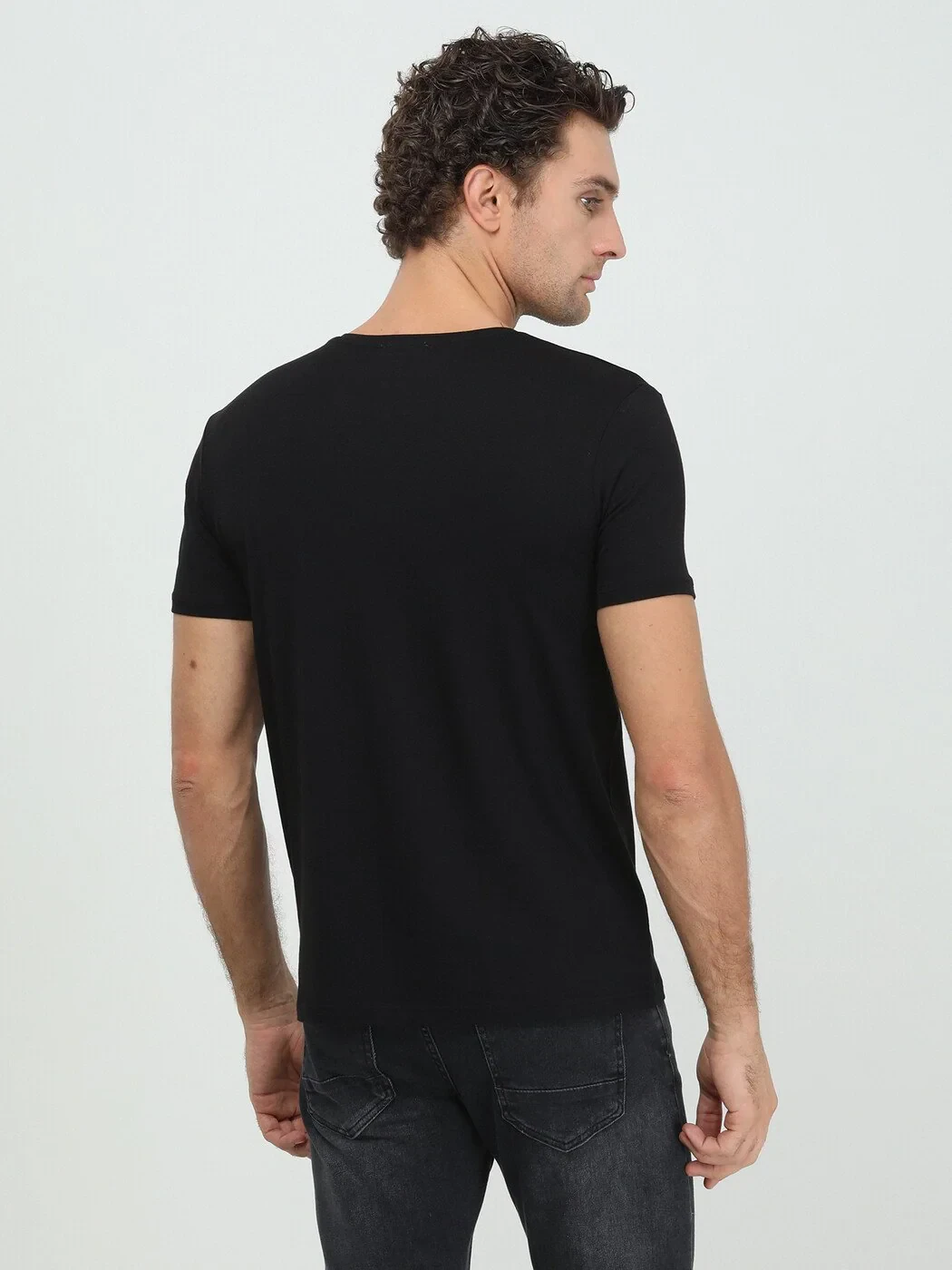 Siyah Pamuk Karışımlı T-Shirt - 5