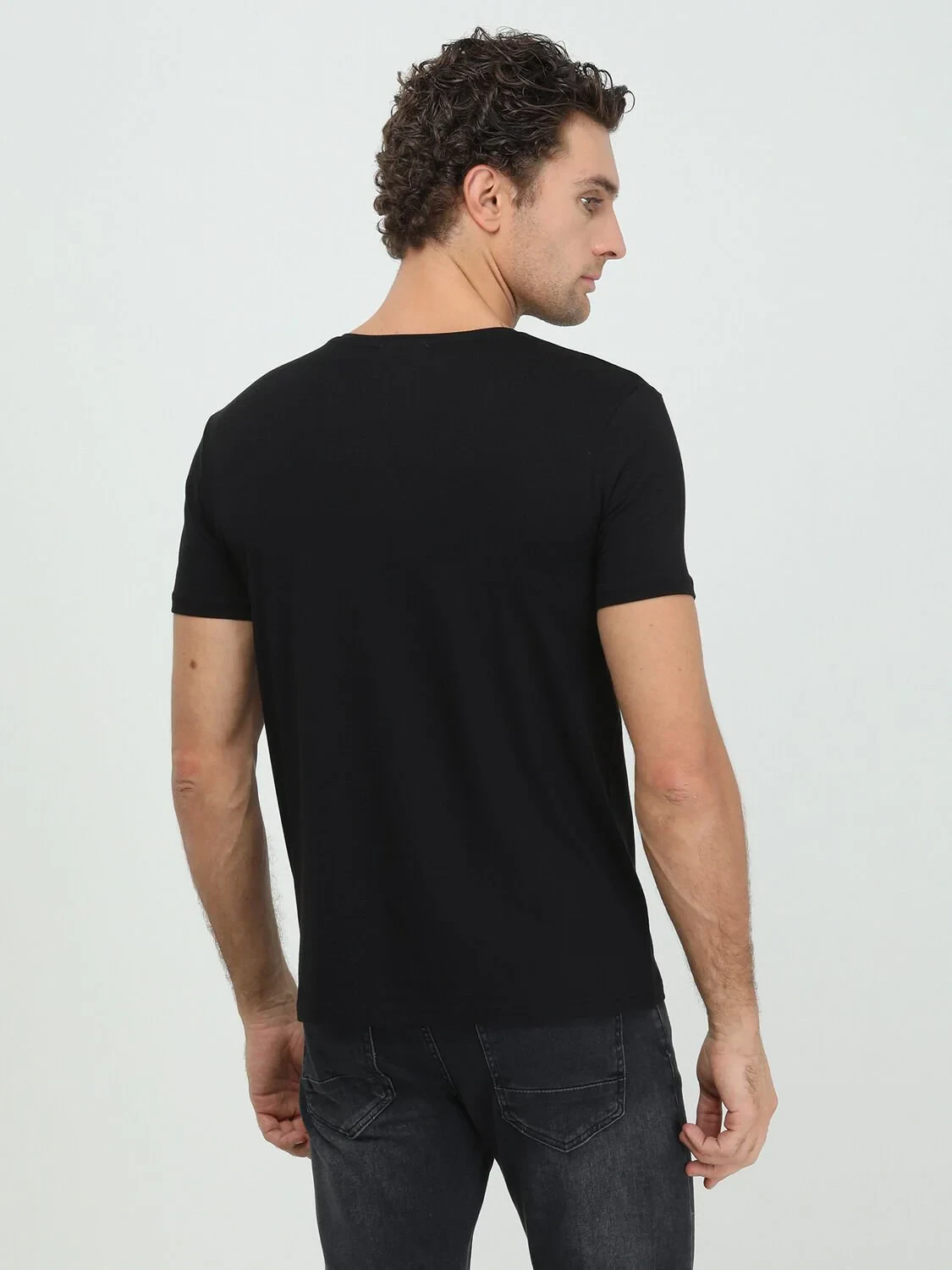 Siyah Pamuk Karışımlı T-Shirt - 5