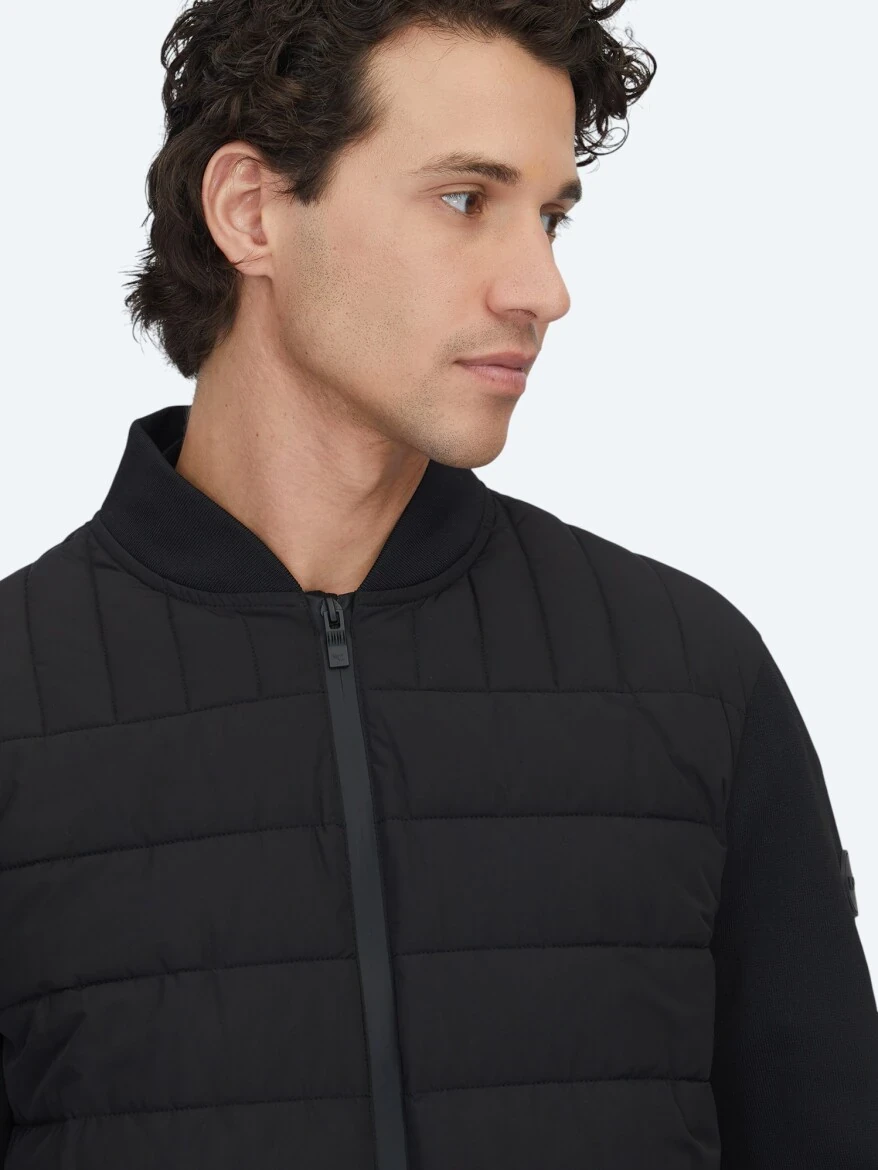 Siyah Regular Fit Bebe Yaka Casual Dokuma Mont - KİP