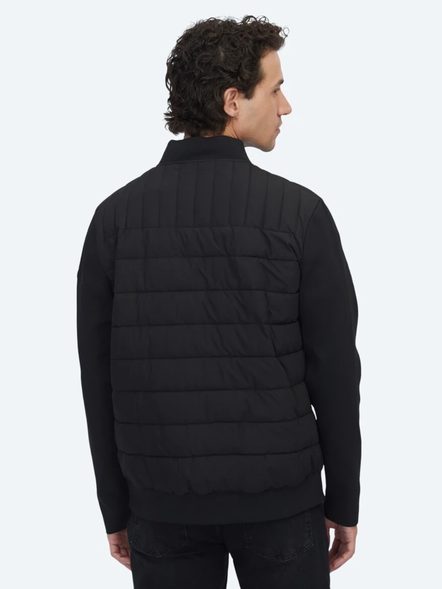 Siyah Regular Fit Bebe Yaka Casual Dokuma Mont - 5