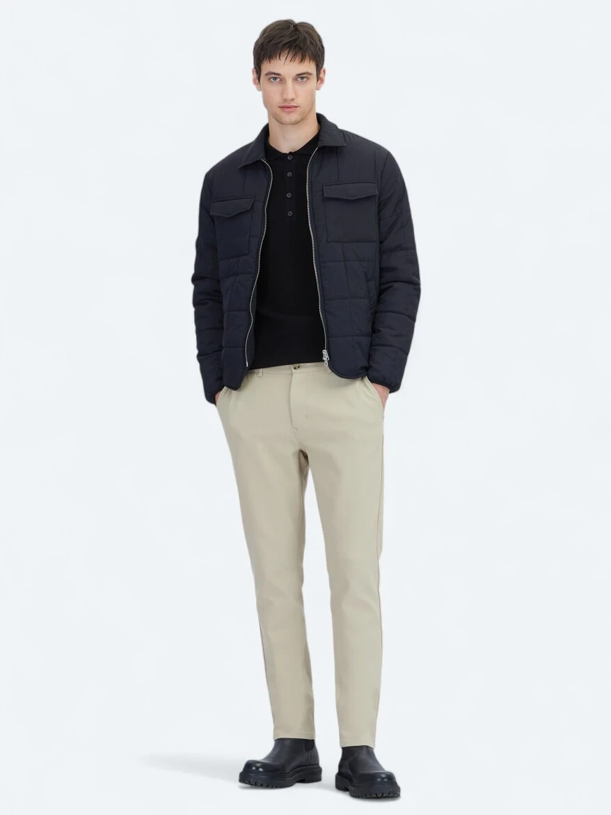 Siyah Regular Fit Bebe Yaka Casual Dokuma Mont - 2