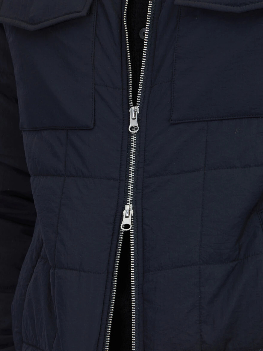 Siyah Regular Fit Bebe Yaka Casual Dokuma Mont - 5