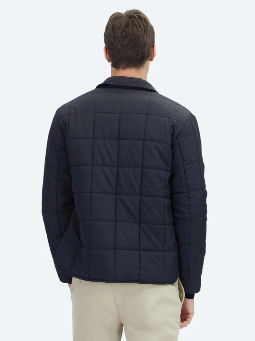 Siyah Regular Fit Bebe Yaka Casual Dokuma Mont - 6