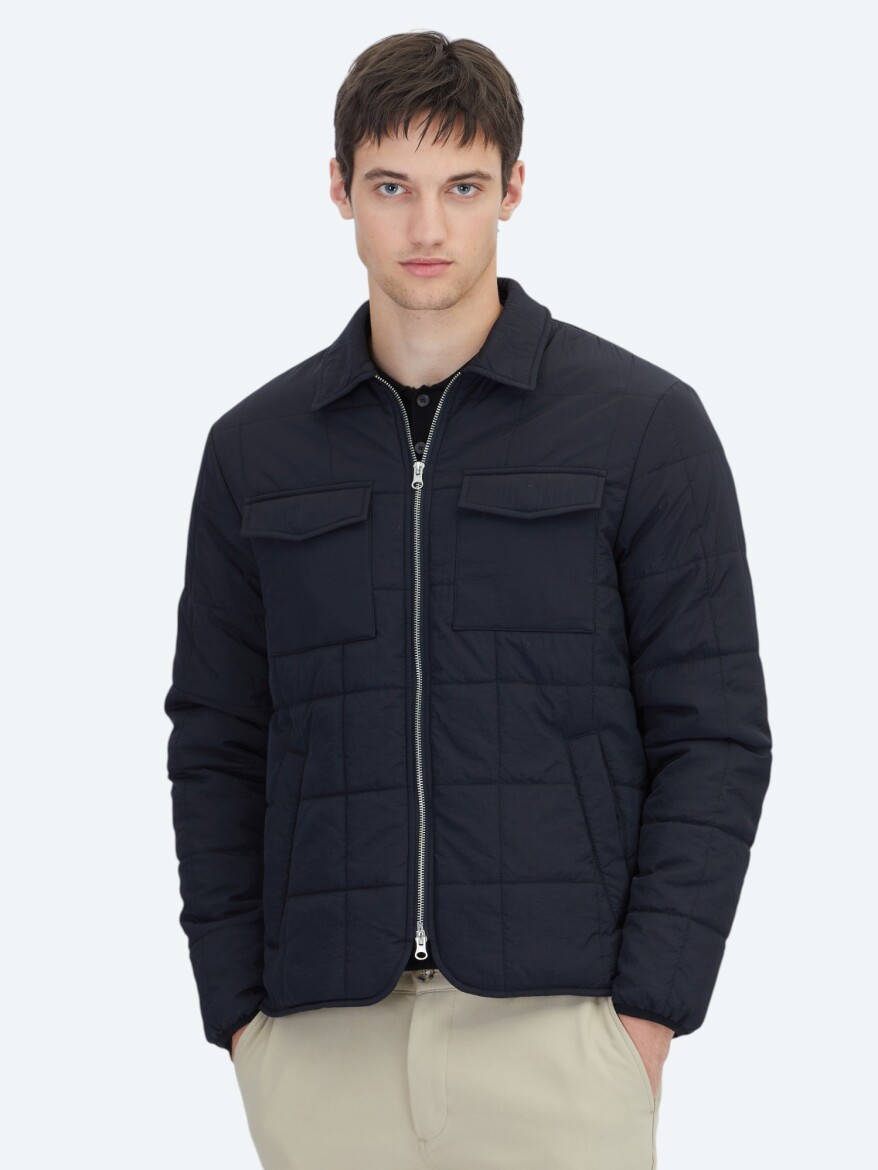 Siyah Regular Fit Bebe Yaka Casual Dokuma Mont - KİP