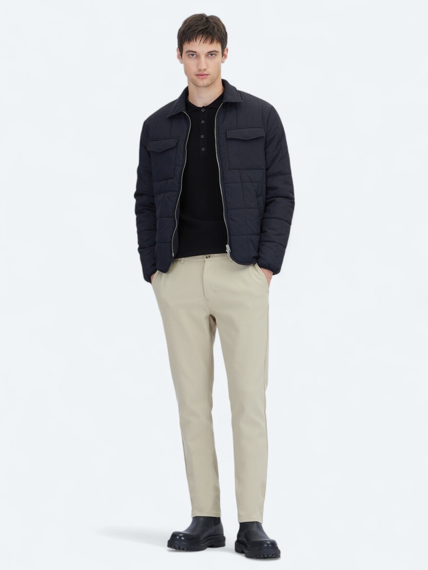 Siyah Regular Fit Bebe Yaka Casual Dokuma Mont - KİP