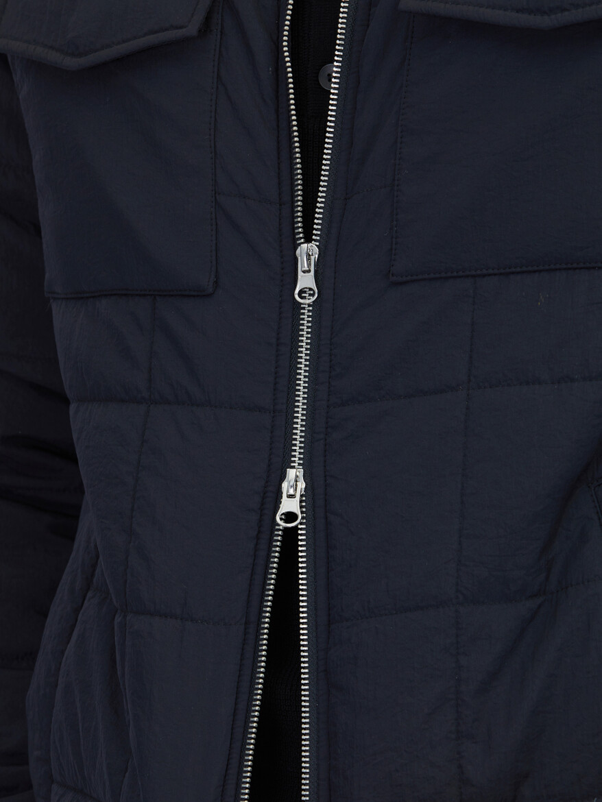 Siyah Regular Fit Bebe Yaka Casual Dokuma Mont - 5