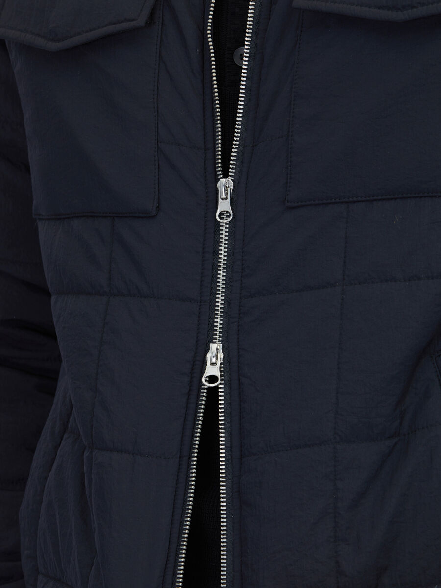 Siyah Regular Fit Bebe Yaka Casual Dokuma Mont - 5