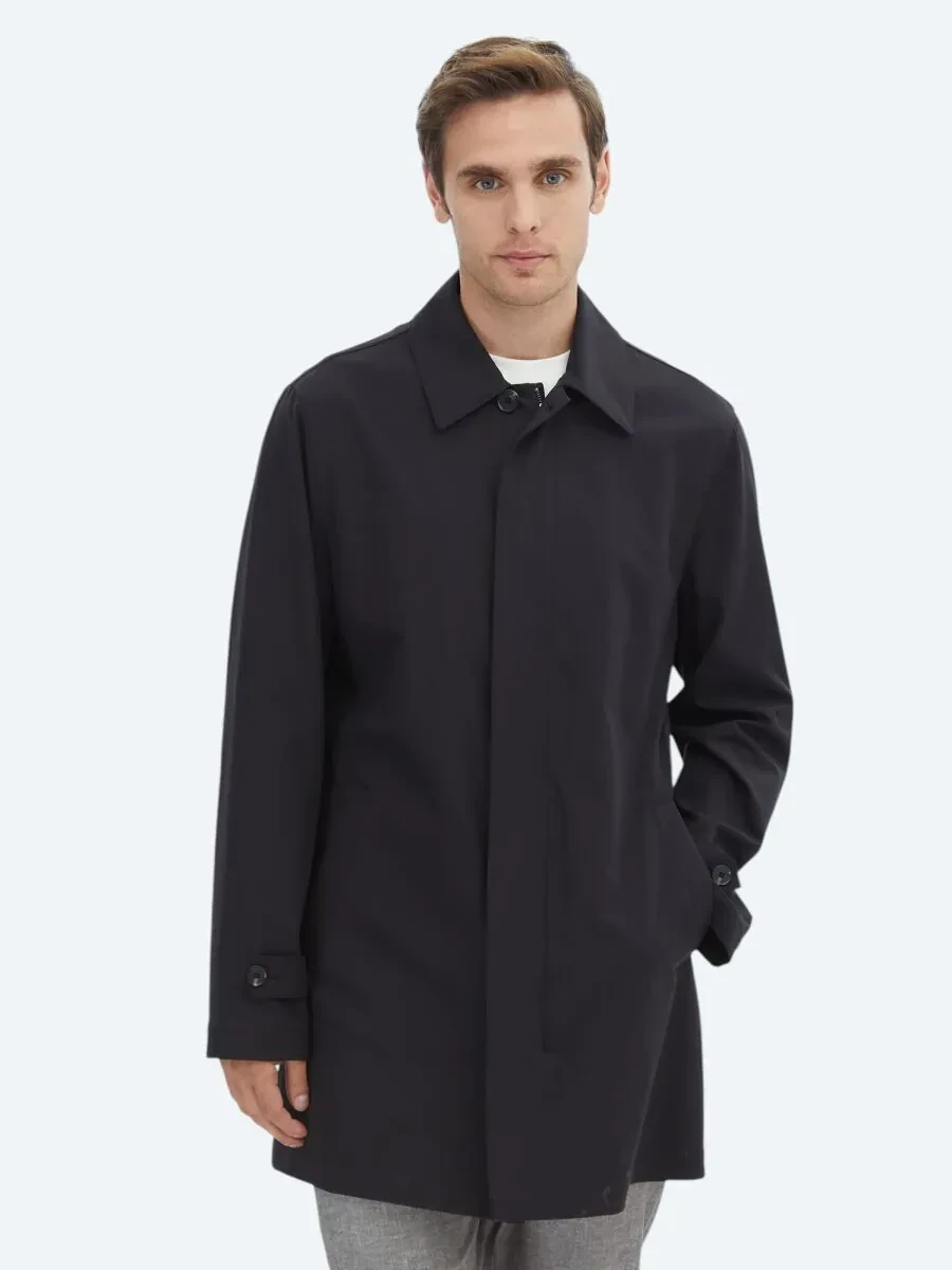 Siyah Regular Fit Bebe Yaka Casual Dokuma Pardesü - 1