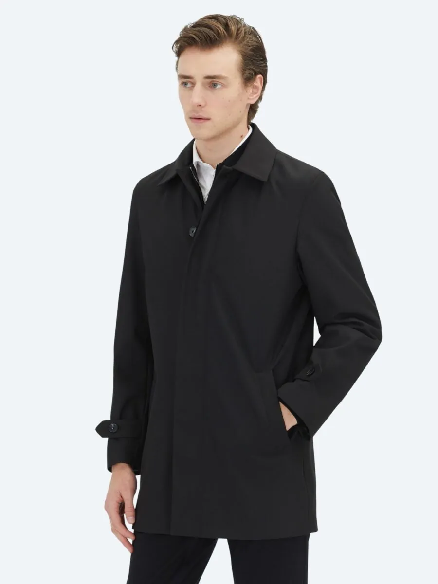 Siyah Regular Fit Bebe Yaka Casual Dokuma Pardesü - 1