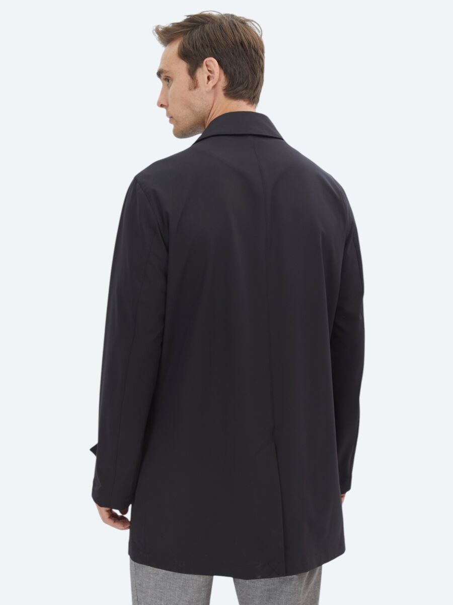 Siyah Regular Fit Bebe Yaka Casual Dokuma Pardösü - 5