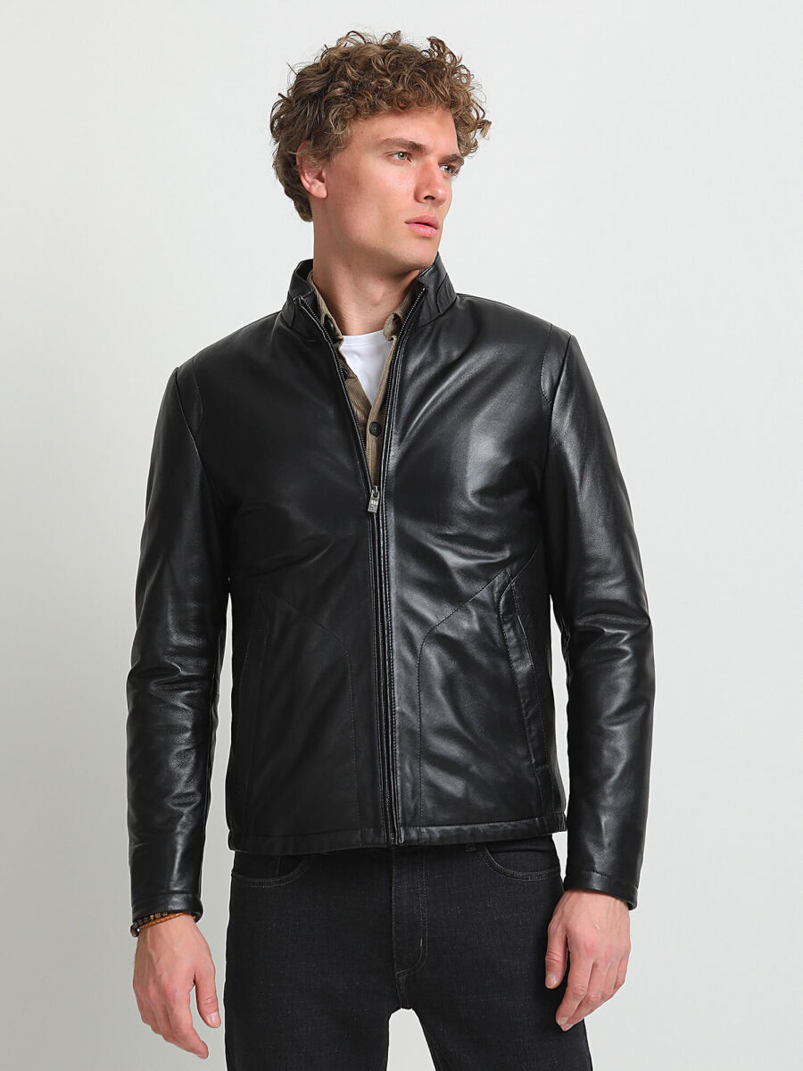 Siyah Regular Fit Casual Deri Deri Mont - 2