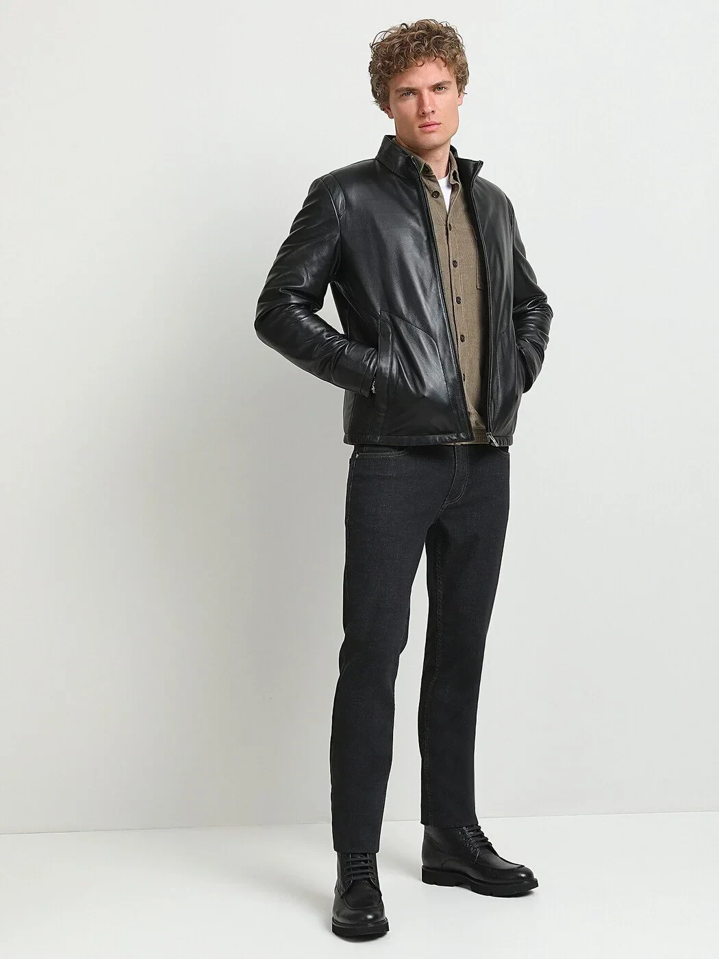 Siyah Regular Fit Casual Deri Deri Mont - 3