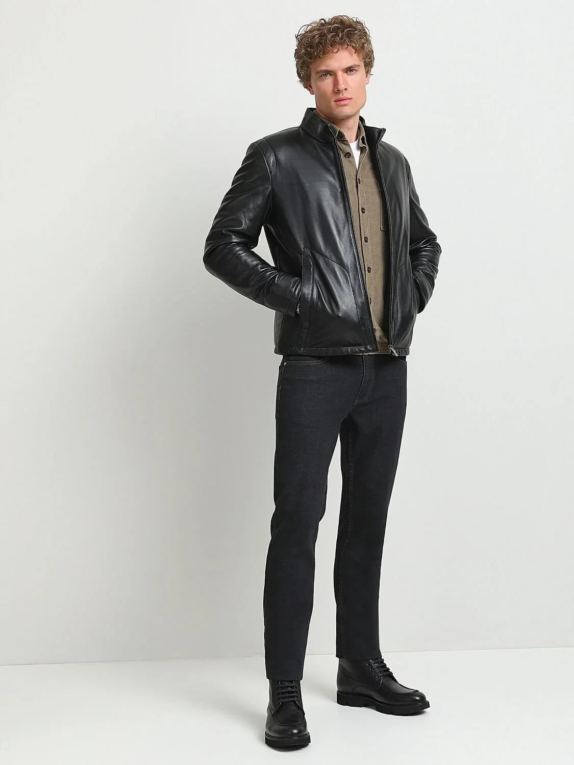 Siyah Regular Fit Casual Deri Deri Mont - 3