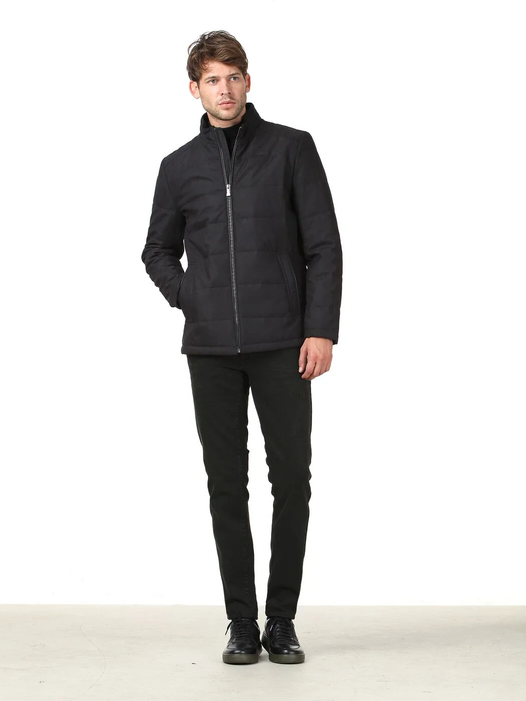 Siyah Regular Fit Casual Dokuma Mont - 2