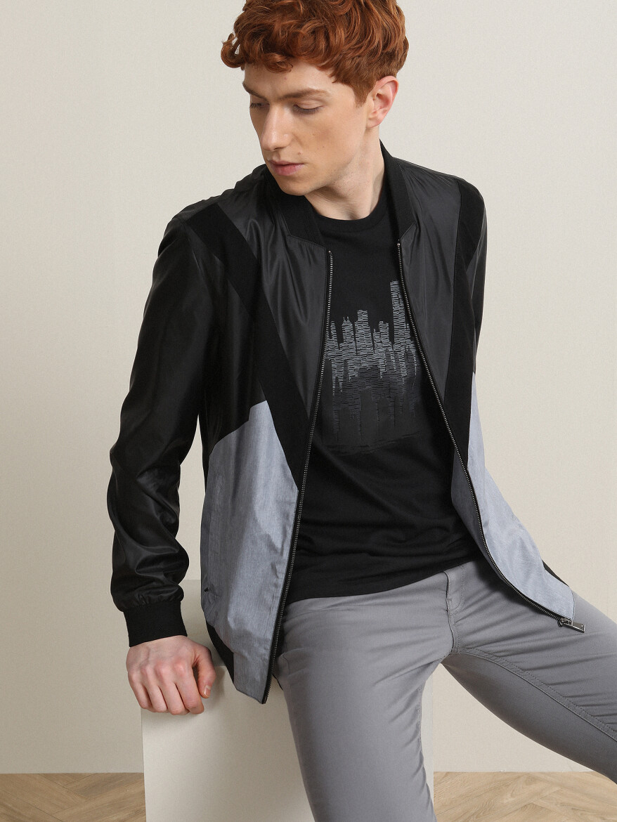 Siyah Regular Fit Casual Dokuma Mont - 4