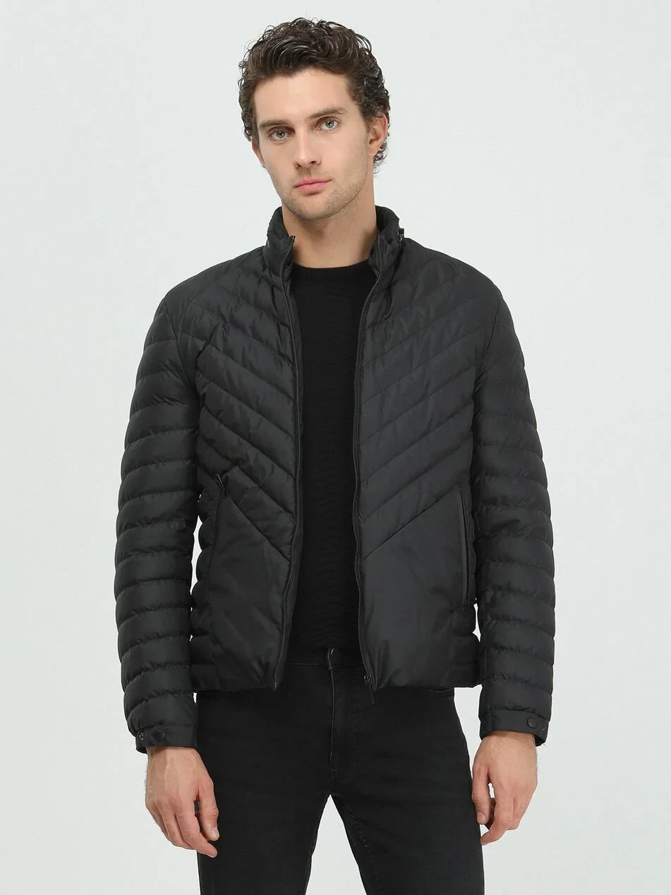 Siyah Regular Fit Casual Dokuma Mont - 4