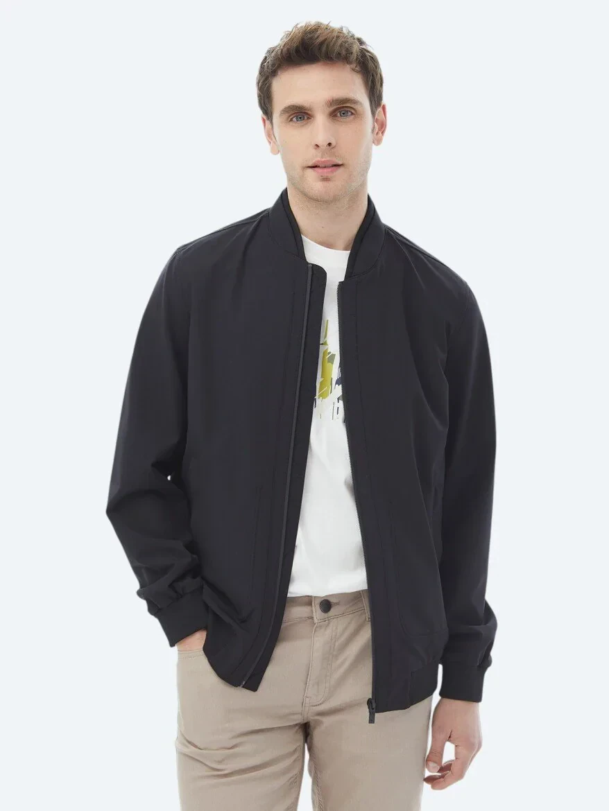 Siyah Regular Fit Casual Dokuma Mont - 4