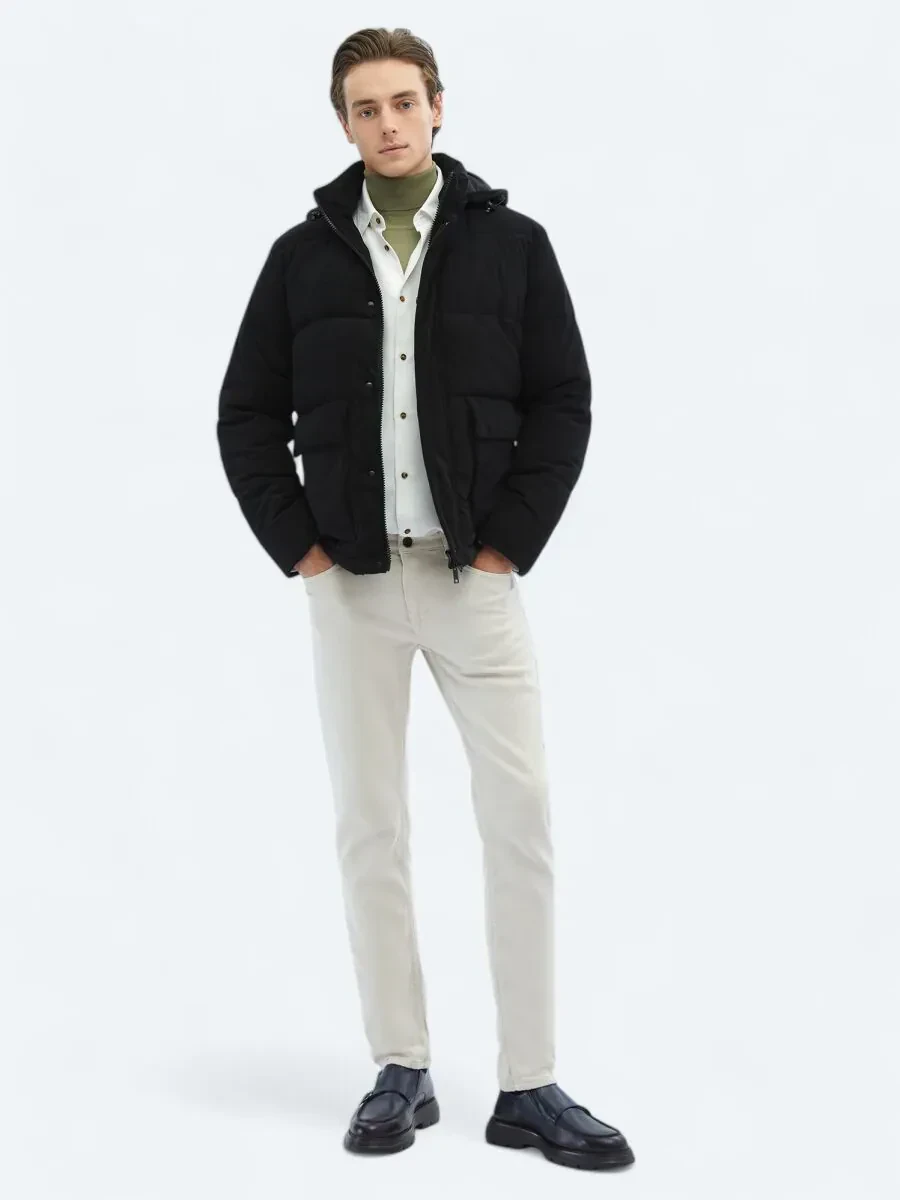 Siyah Regular Fit Casual Dokuma Mont - 2