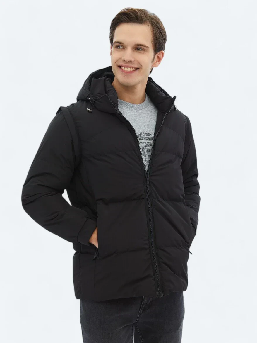 Siyah Regular Fit Casual Dokuma Mont - 1
