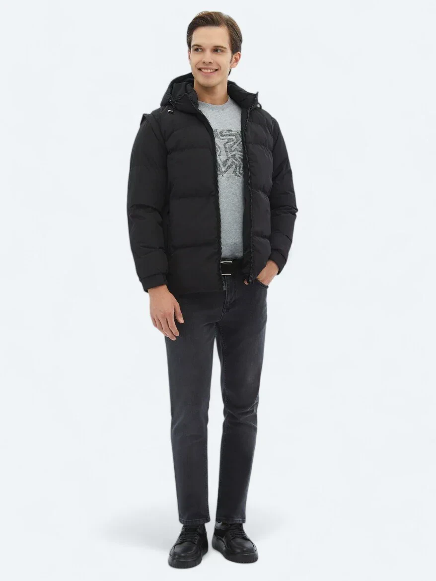 Siyah Regular Fit Casual Dokuma Mont - 2