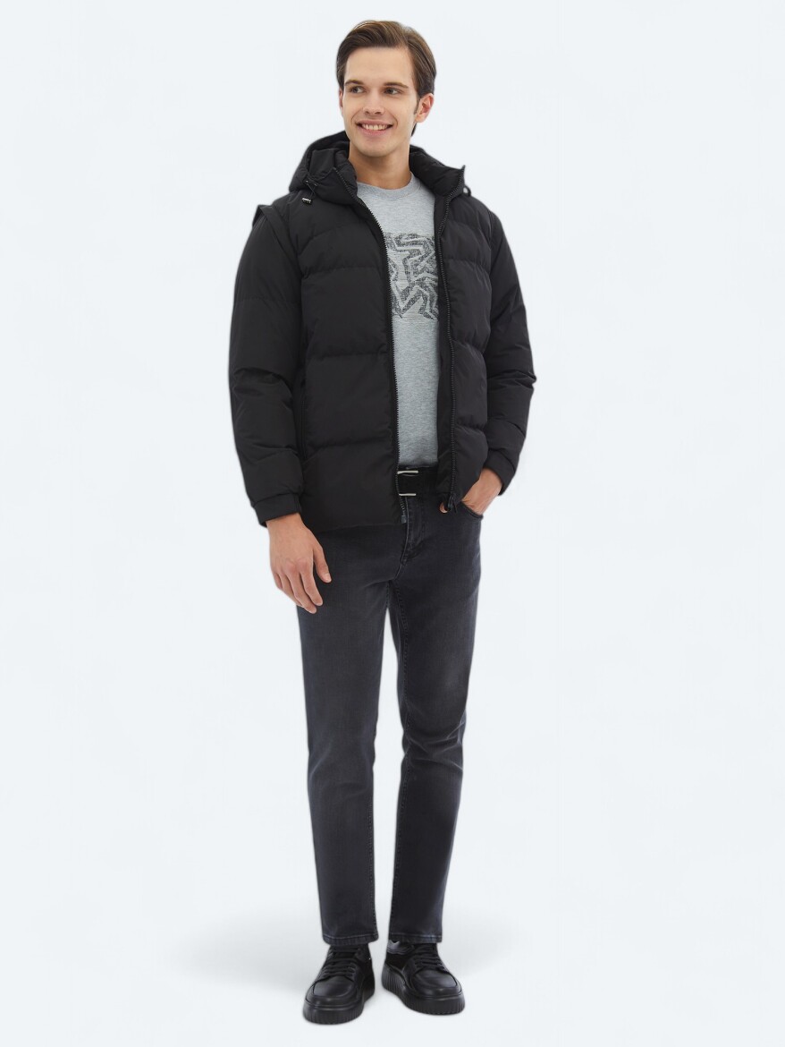 Siyah Regular Fit Casual Dokuma Mont - KİP