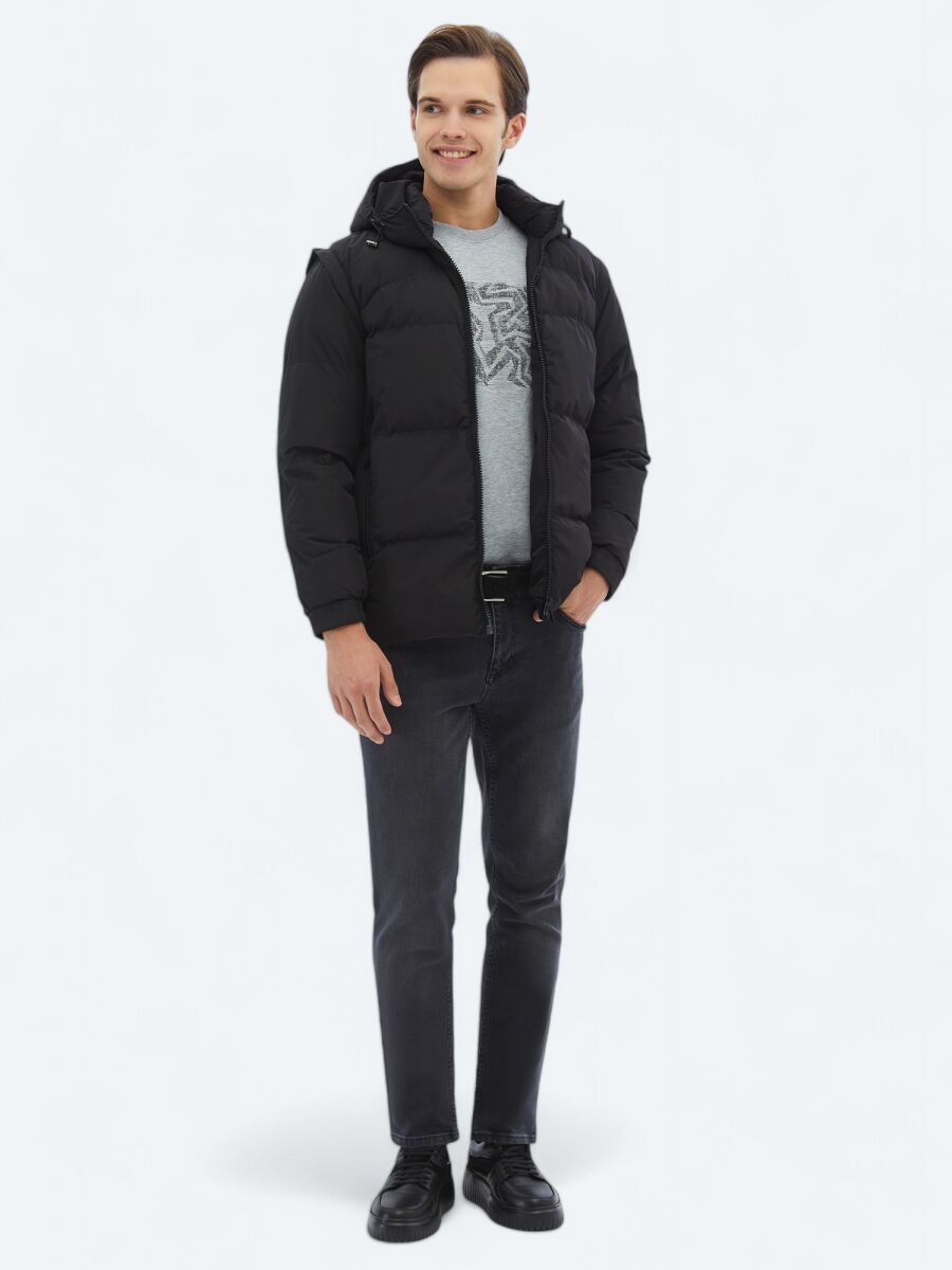 Siyah Regular Fit Casual Dokuma Mont - 2