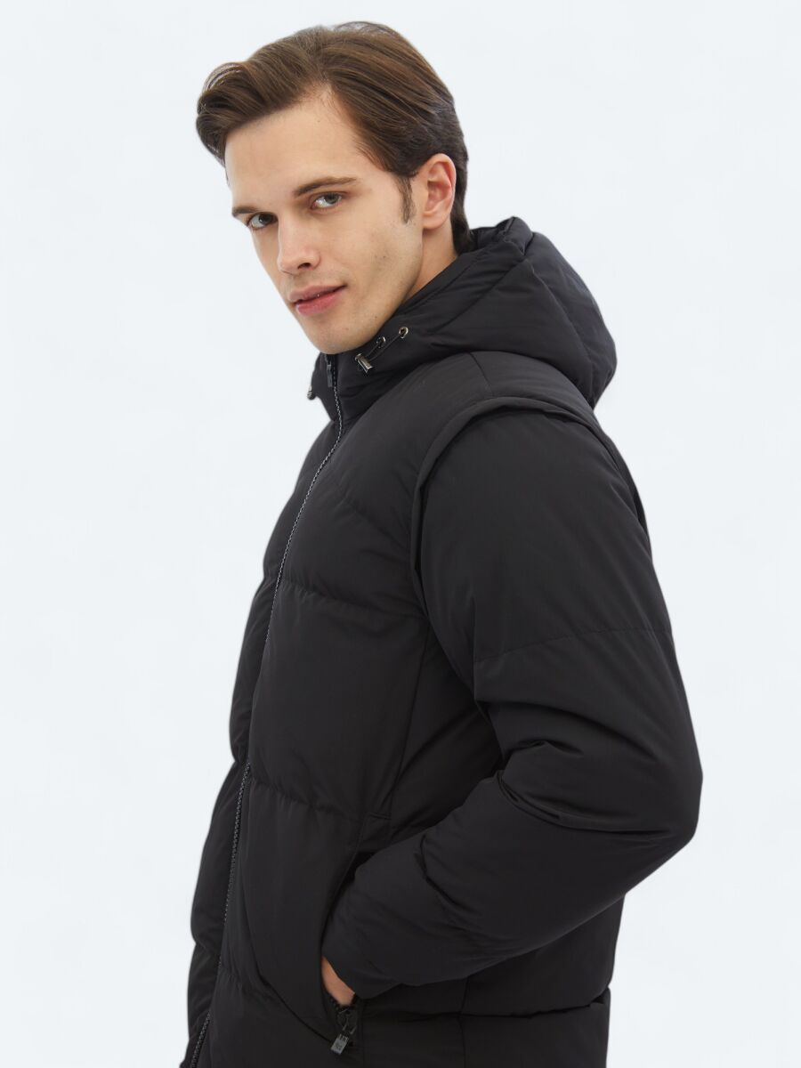 Siyah Regular Fit Casual Dokuma Mont - 4