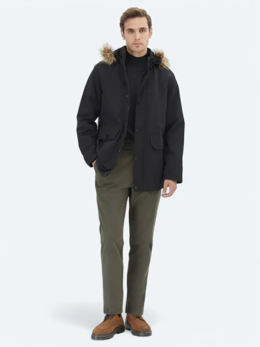 Siyah Regular Fit Casual Dokuma Mont - 2