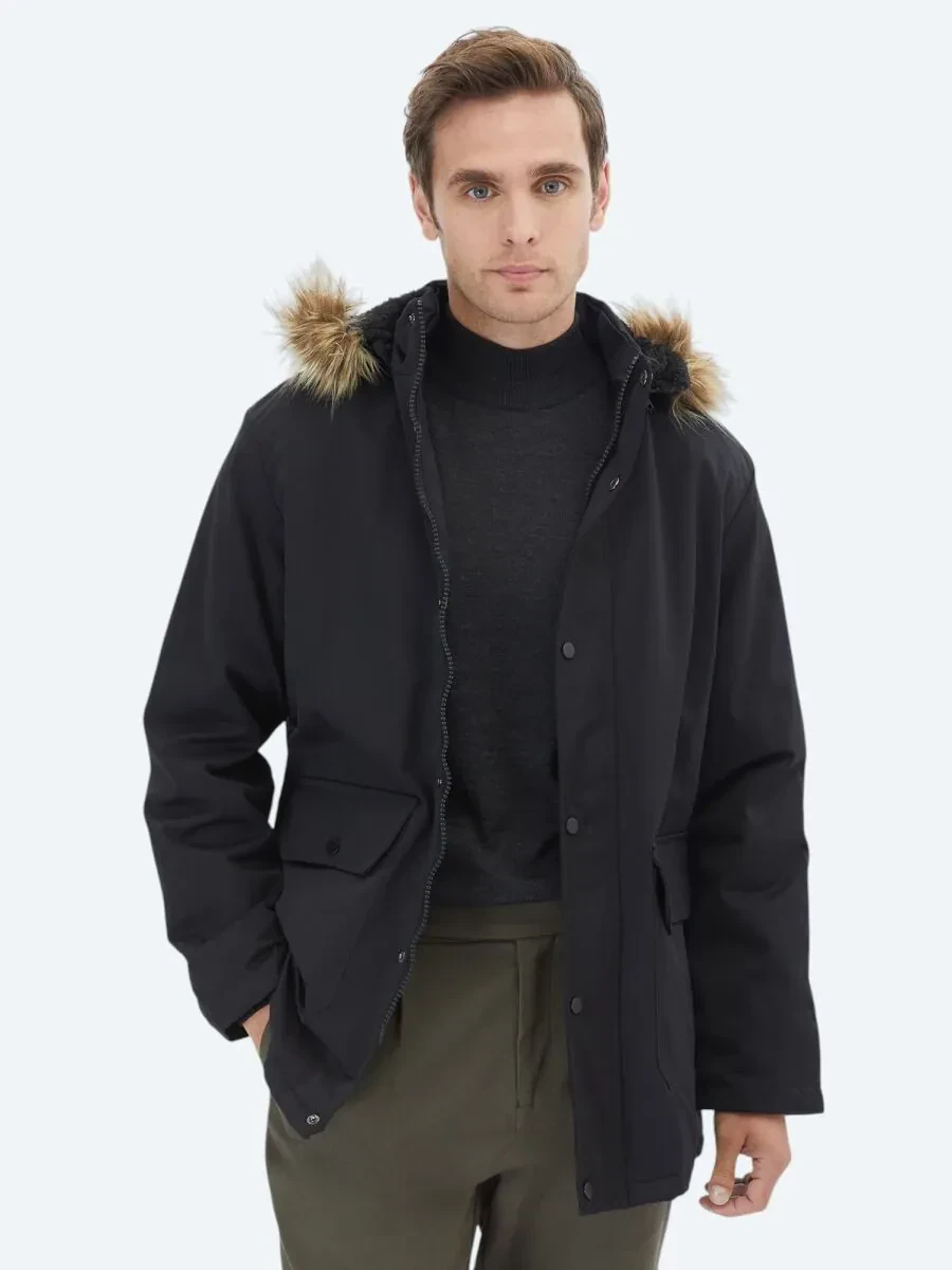 Siyah Regular Fit Casual Dokuma Mont - 3