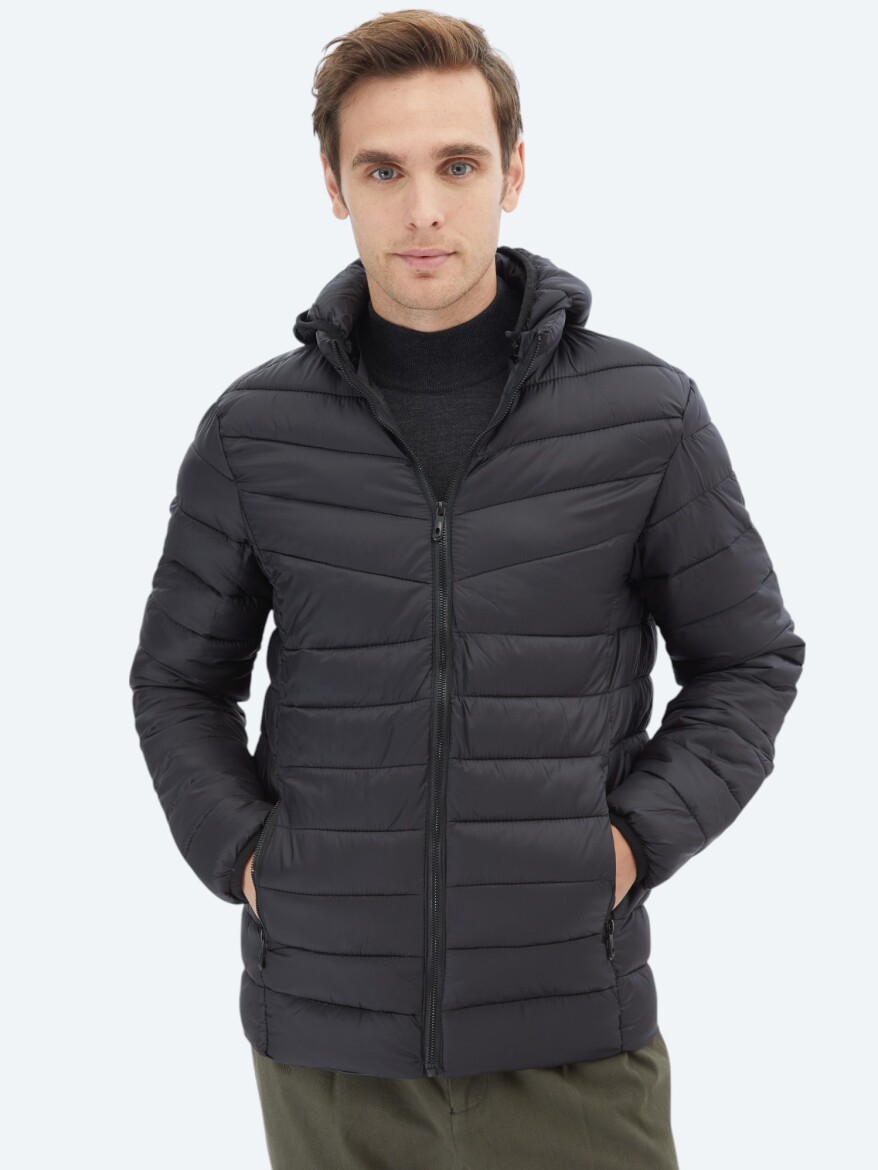 Siyah Regular Fit Casual Dokuma Mont - 1