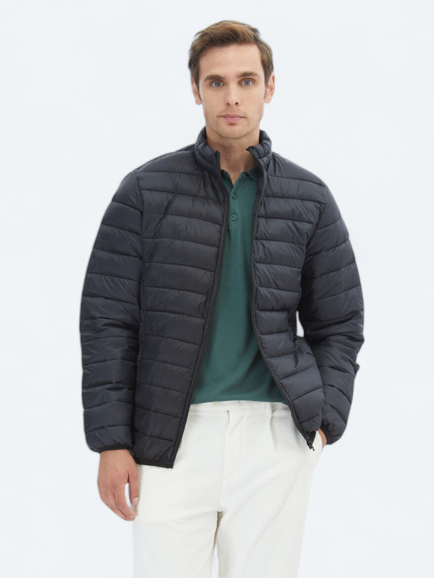 Siyah Regular Fit Casual Dokuma Mont - 1