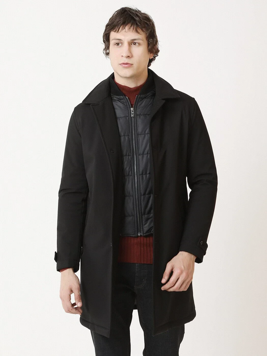 Siyah Regular Fit Casual Dokuma Pardesü - 1