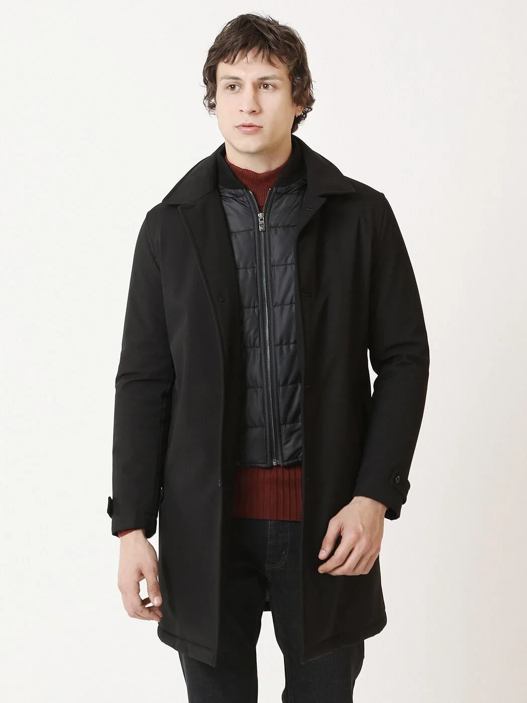 Siyah Regular Fit Casual Dokuma Pardesü - 1