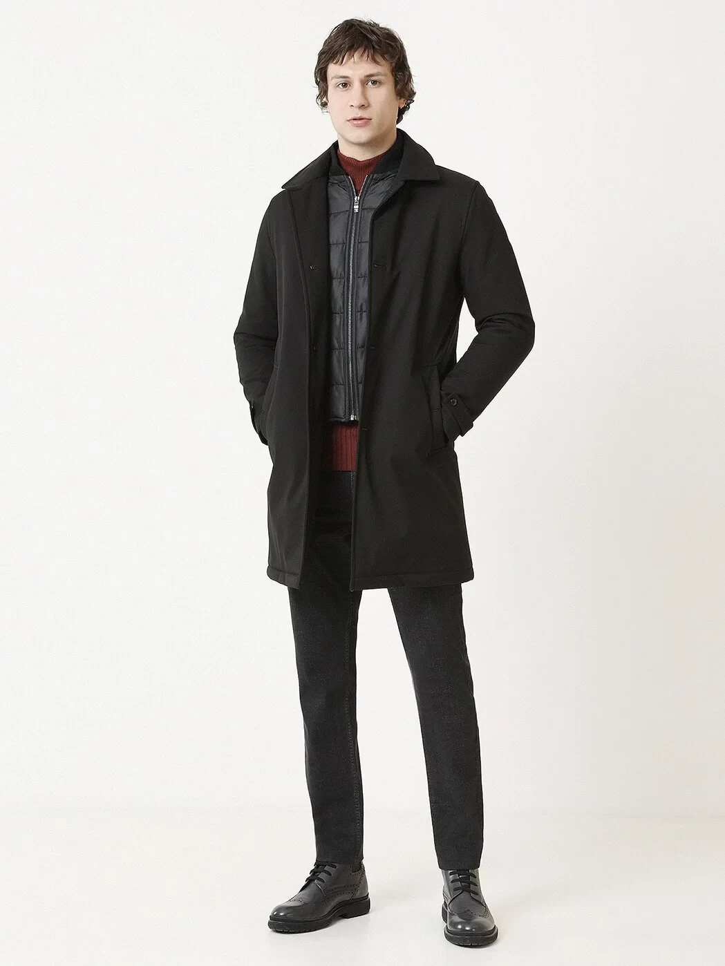 Siyah Regular Fit Casual Dokuma Pardesü - 2