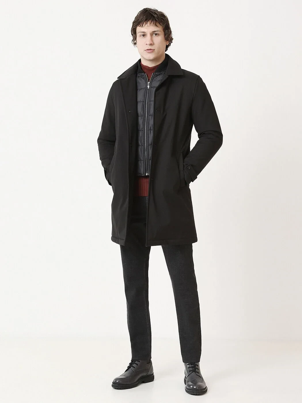 Siyah Regular Fit Casual Dokuma Pardesü - 2