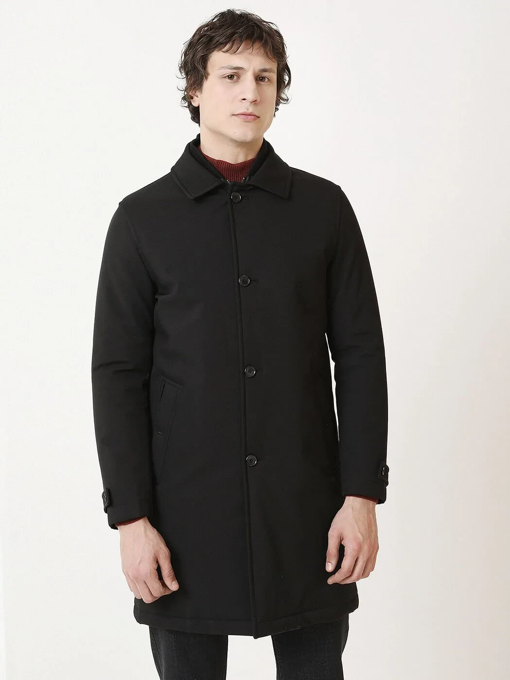 Siyah Regular Fit Casual Dokuma Pardesü - 3