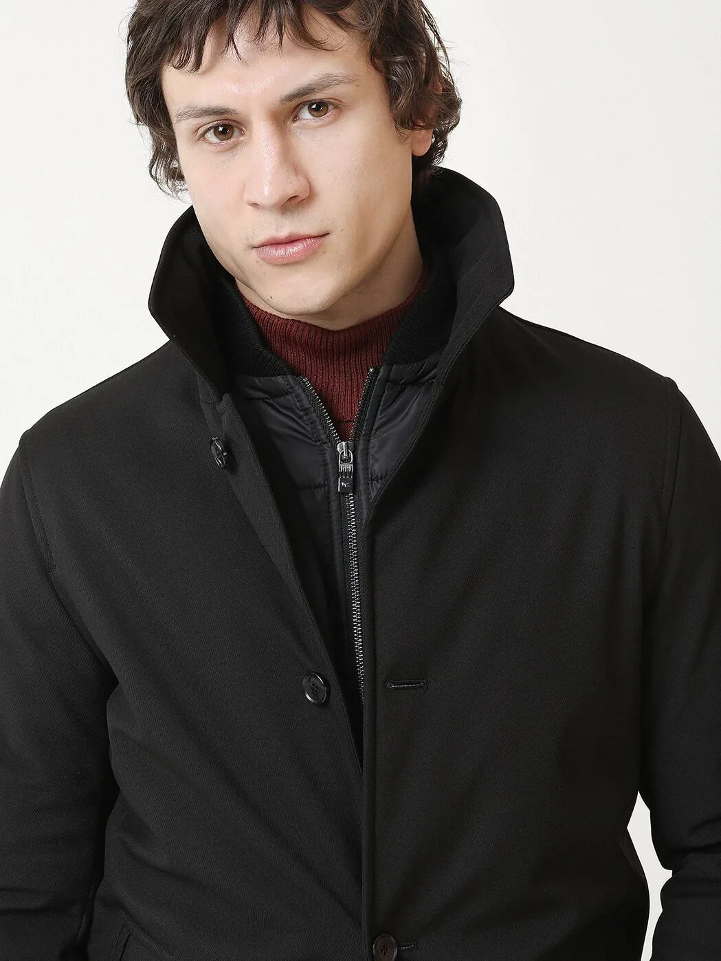 Siyah Regular Fit Casual Dokuma Pardesü - 4