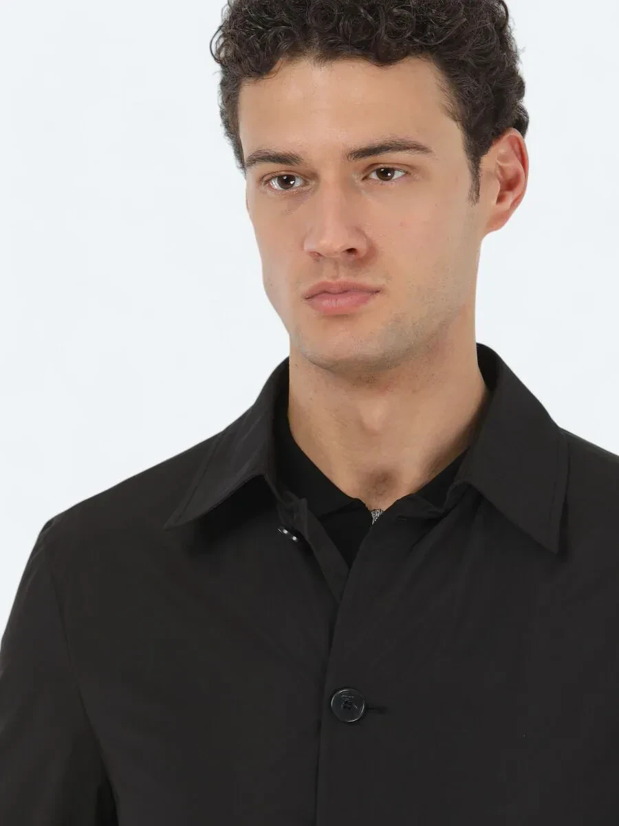 Siyah Regular Fit Casual Dokuma Pardesü - 3