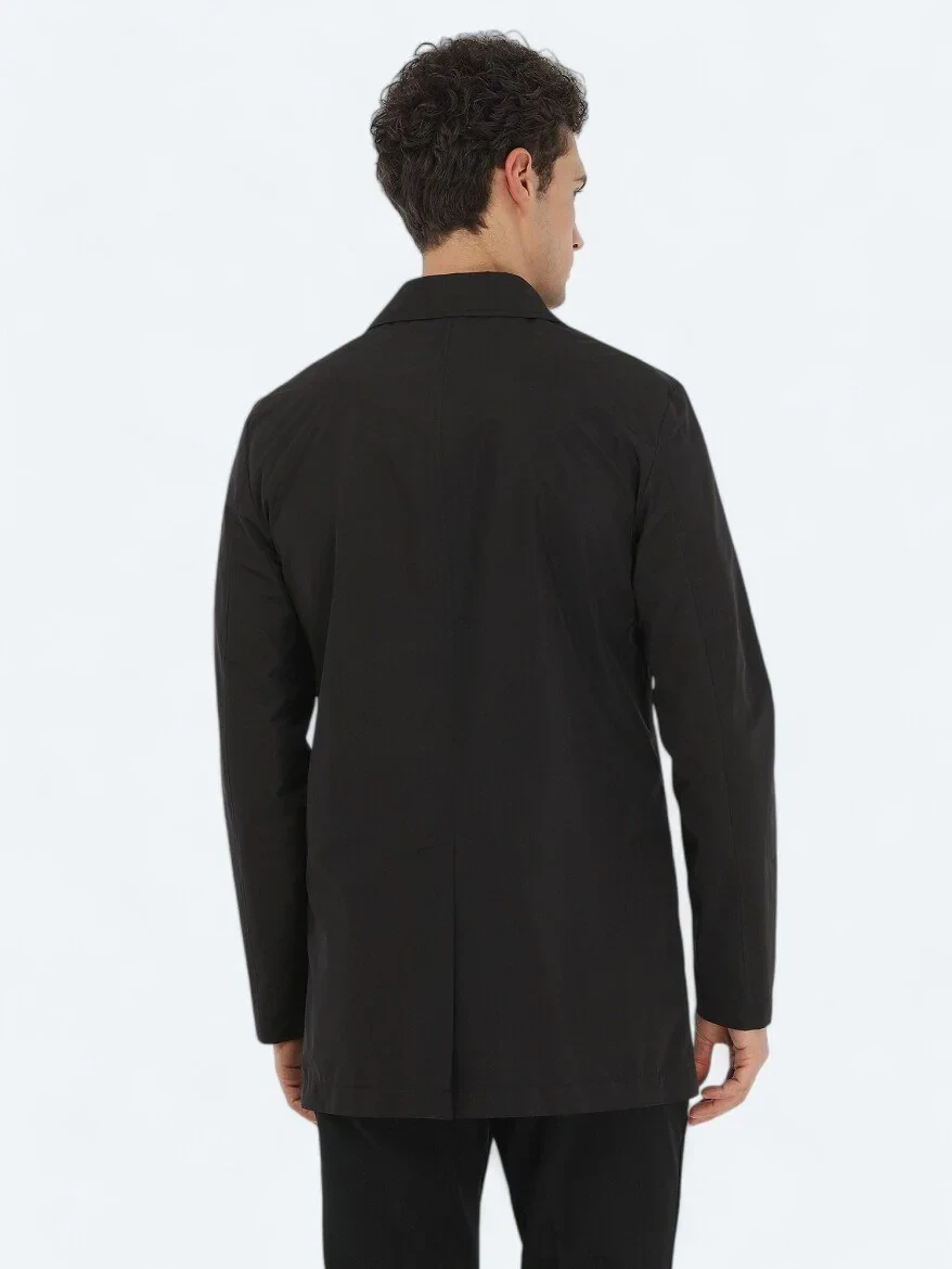 Siyah Regular Fit Casual Dokuma Pardesü - 6