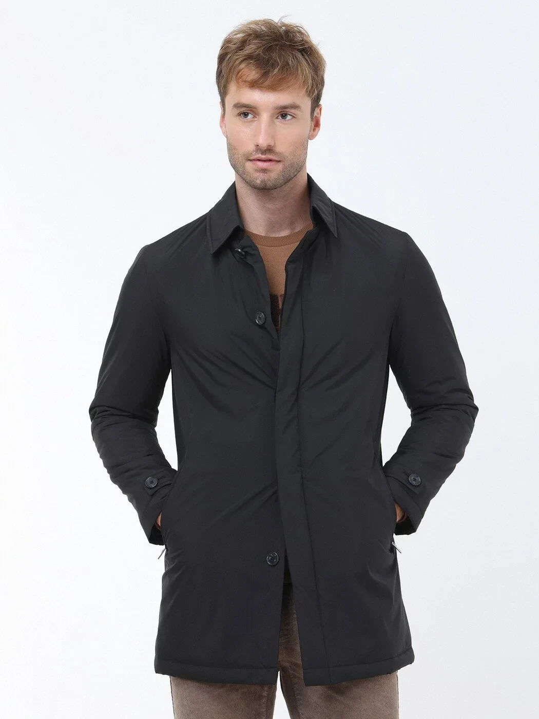 Siyah Regular Fit Casual Dokuma Pardesü - 3