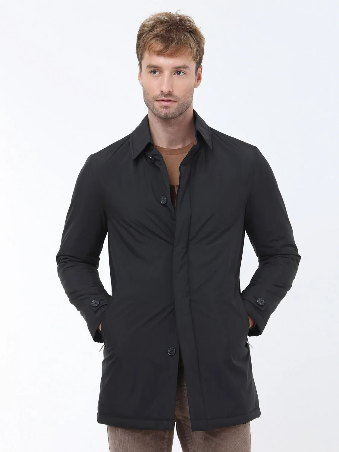 Siyah Regular Fit Casual Dokuma Pardesü - 3