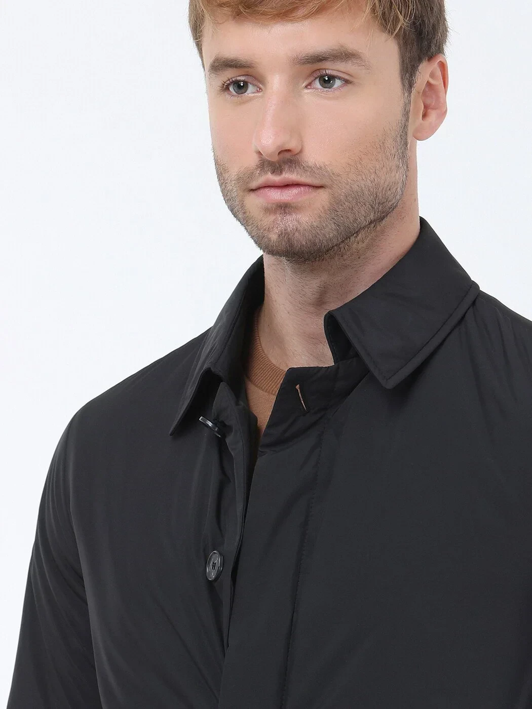 Siyah Regular Fit Casual Dokuma Pardesü - 4