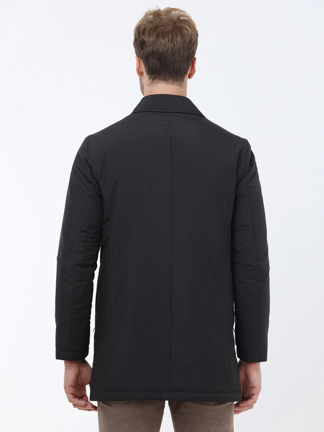 Siyah Regular Fit Casual Dokuma Pardesü - 5