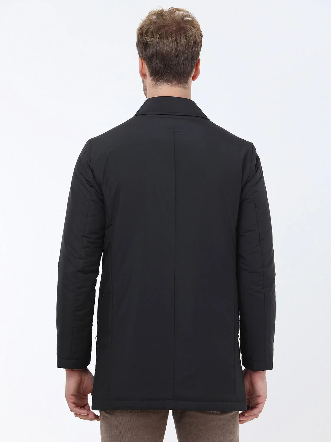 Siyah Regular Fit Casual Dokuma Pardesü - 5