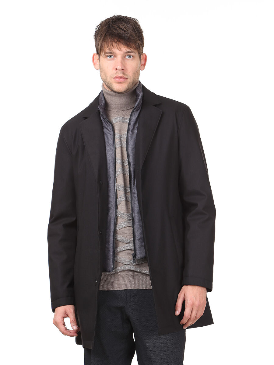Siyah Regular Fit Casual Dokuma Pardösü - 1