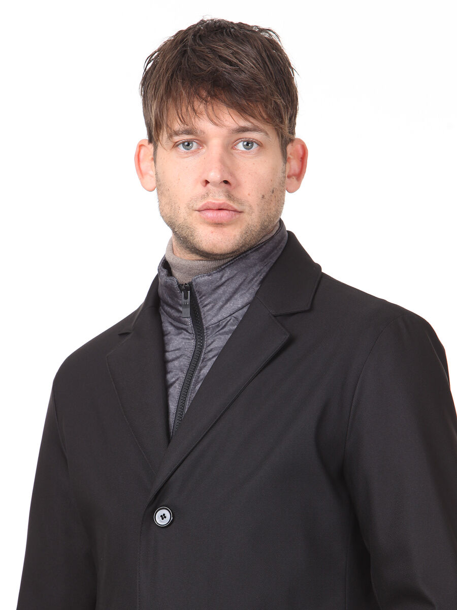 Siyah Regular Fit Casual Dokuma Pardösü - 3