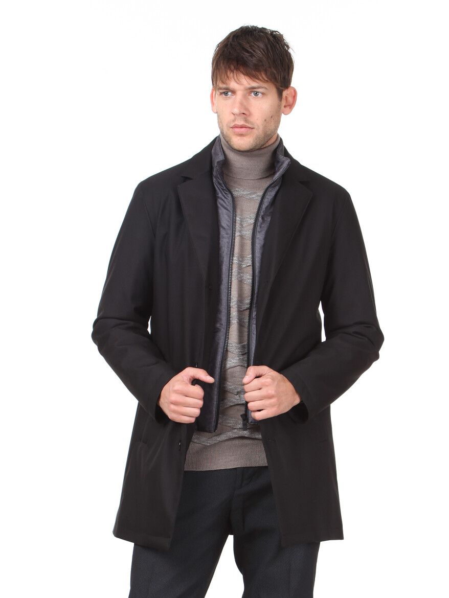Siyah Regular Fit Casual Dokuma Pardösü - 4