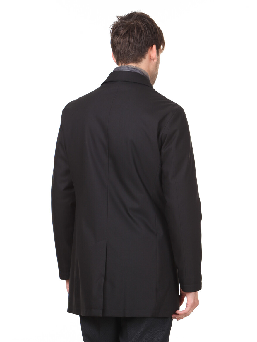 Siyah Regular Fit Casual Dokuma Pardösü - 5