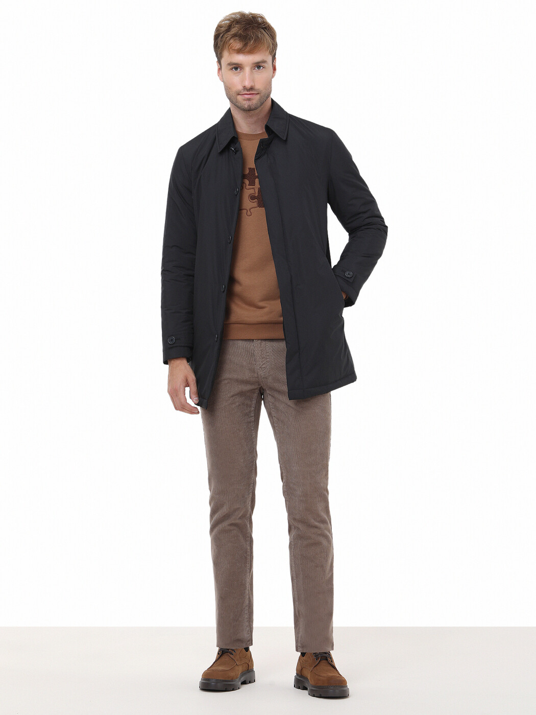 Siyah Regular Fit Casual Dokuma Pardösü - 2