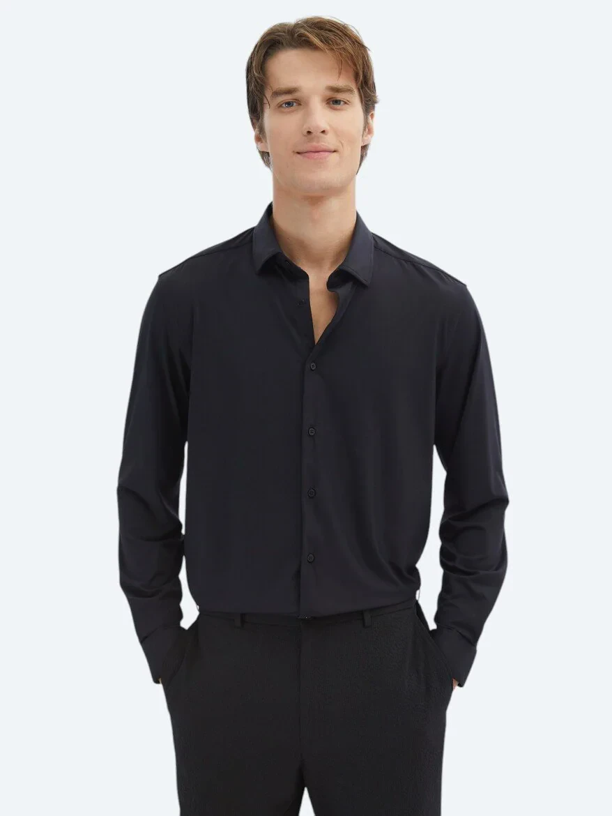 Siyah Regular Fit Casual Gömlek - 1